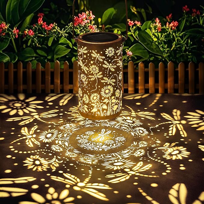 Fabuday Dragonfly Sunflower Solar Lantern Gift for Women - Outdoor Lanterns Waterproof for Patio, Yard, Porch and Pathway, Hanging Outside Garden Decor with Solar Power Lights