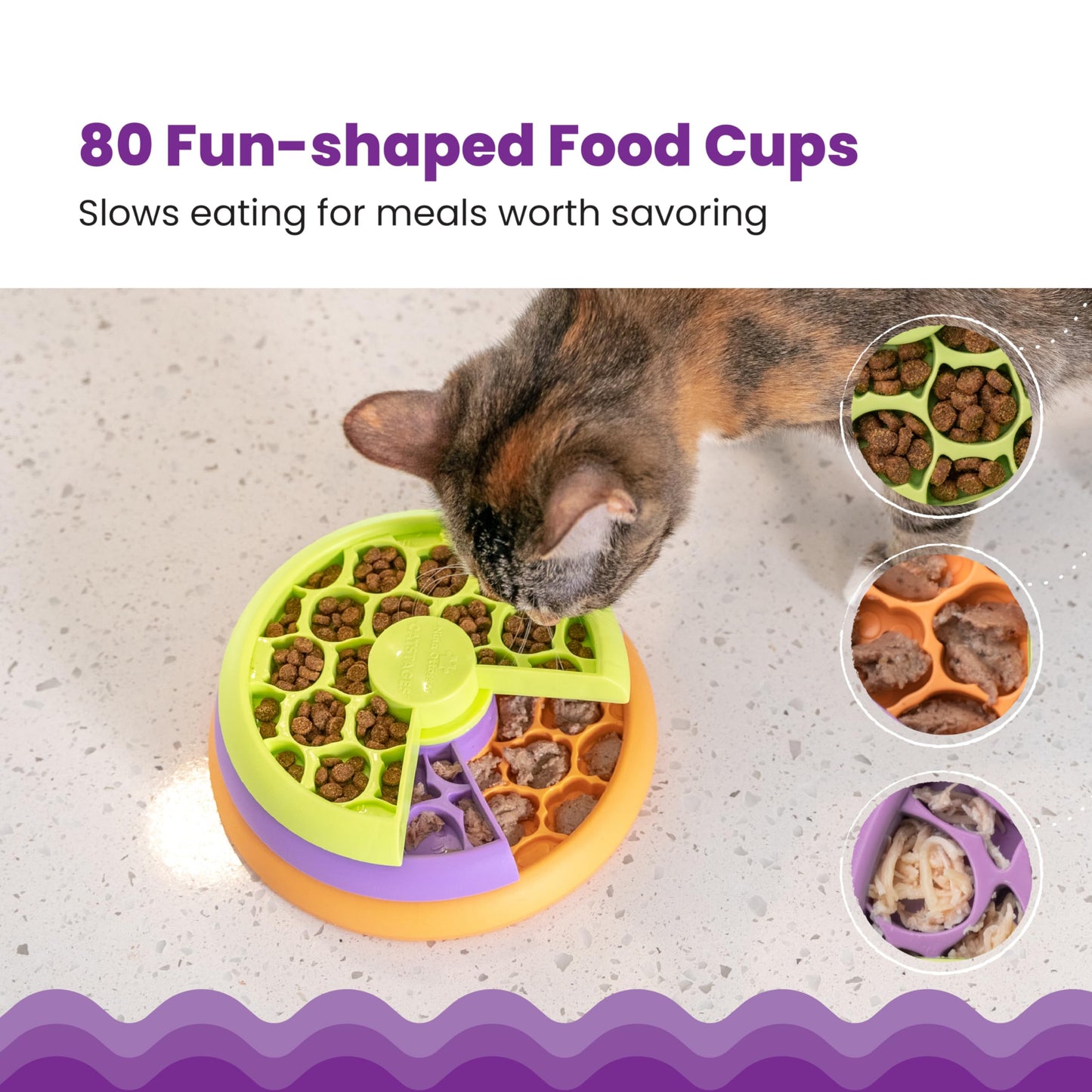Catstages Kitty Lickin' Layers 3-Tier Interactive Cat Slow Feeder Treat Puzzle Toy, Dry or Wet Food, Mental Stimulation, Foraging, 6.6 inches, 80+ Compartments