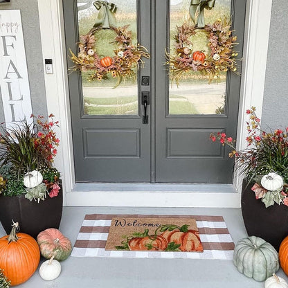 Buffalo Plaid Outdoor Rug Doormat Farmhouse Checkered Front Porch Rug Machine Washable Woven Cotton Layered Door Mats for Indoor Entryway Kitchen Bedroom (24"x51", Coffee and White)