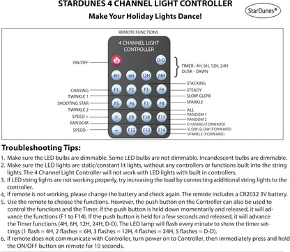 4 Channel Light Controller for Holiday Lights, Christmas Lights, Outdoor Decorations. Create Dazzling Light Displays with Multiple Functions, Chasing, Twinkle, Shooting Star, Stacking, Sparkle etc.