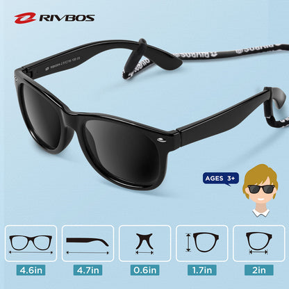 RIVBOS Kids Sunglasses Polarized Rubber UV Protection with Glasses Strap for Boys Girls Baby and Children Age 3-10 RBK004-2