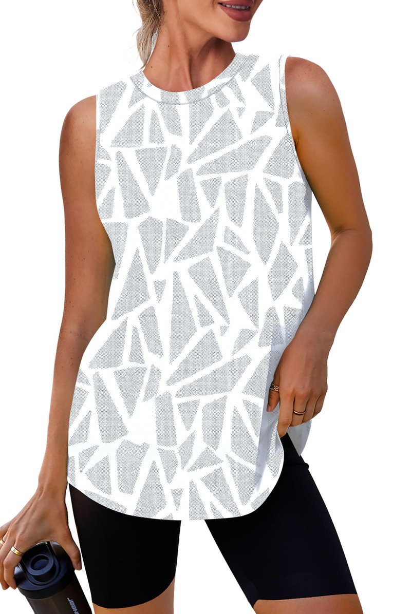 Workout Tank Tops for Women Sleeveless Running Athletic Loose Fit Yoga Tops Active Shirts Sports Gym Exercise White Print XL