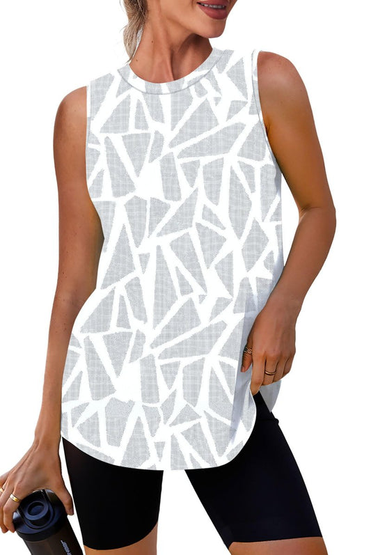 Workout Tank Tops for Women Sleeveless Running Athletic Loose Fit Yoga Tops Active Shirts Sports Gym Exercise White Print M