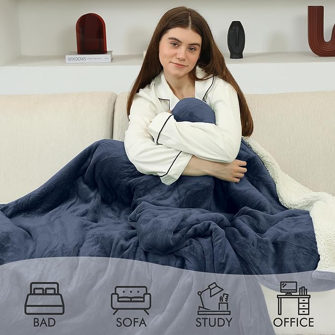Electric Blanket Throw, Fast Heating Blanket with Overheat Protection, Heated Sherpa Blanket with 5 Heating Levels & 4 Hours Auto Off for Couch Office Use, Ideal Gift, 50"x60", Navy Blue