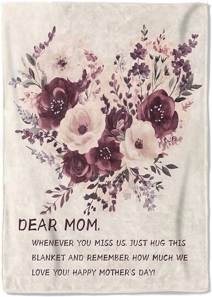 Mother's Day Fleece Blanket - 40x50in Mom from Daughter Birthday Heartfelt Message Floral Loving Throw Blankets,Soft Cozy Lightweight, Ideal for Living Room Home Decor and Women Gifts