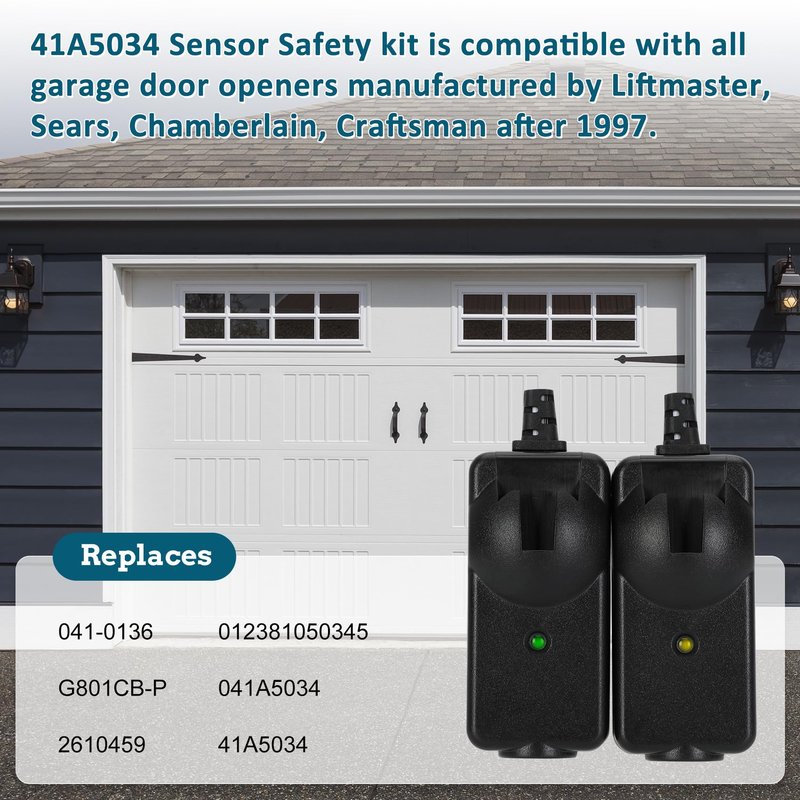 2026 Upgrade 41A5034 Safety Sensor Kit Compatible with Liftmaster Chamberlain Sears Craftsman Garage Door Opener Made After 1997, Replace G801CB-P (10 Years Warranty)