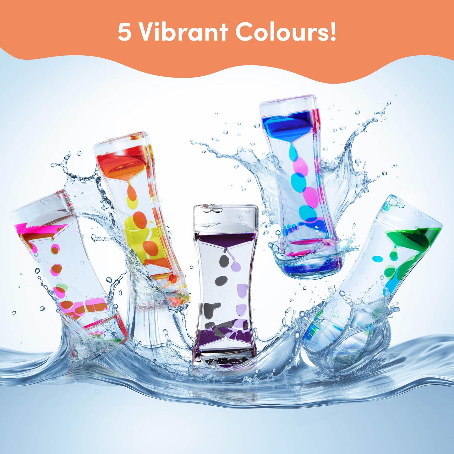 THE TWIDDLERS 5 Liquid Motion Timers Sensory Timer Hourglasses - 14cm, 5 Colours - Kids Water Bubble Lava Lamp Calming Sensory Toys for Autism, Stress Relief, Relaxation, ADHD