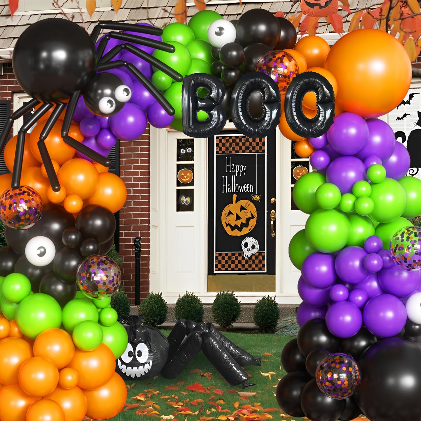 116Pcs Halloween Balloons Black Orange Purple Green Latex Balloons Eye Balloons with BOO Foil Balloon for Halloween Party Decorations