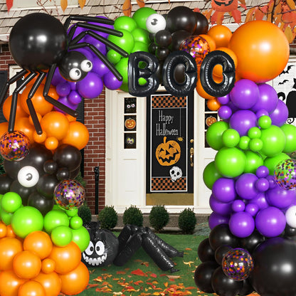 116Pcs Halloween Balloons Black Orange Purple Green Latex Balloons Eye Balloons with BOO Foil Balloon for Halloween Party Decorations