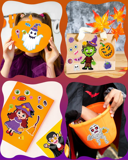 Oomloid 42 Sheets Halloween Party Favors Stickers for Kids, Party Games Face Stickers, Halloween Treats Goodie Bag Stuffers Gifts Toys Crafts Activities for Kids