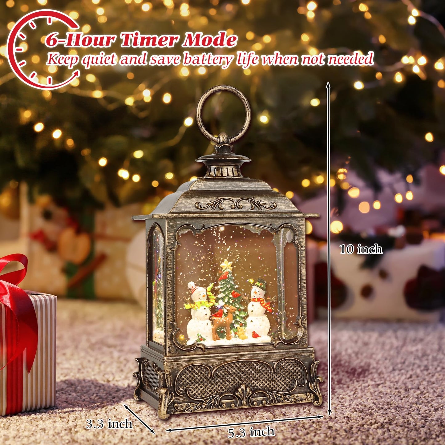 LSISOVO Christmas Snow Globe Lantern,Christmas Decorations Indoor for Home,with 6 Hour Timer Musical Snow Globes,Battery Or USB Powered Swirling Glitter Lantern Christmas Decor Gifts,Snowman Child