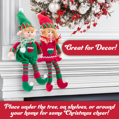 Elf Plush Christmas Stuffed Dolls, Set of 2-18" Boy and Girl Elves Holiday Cute Plush Shelf Toys - Fun Kids Buddy Figurine Decorations, Christmas Winter Holiday Party Festive Decor and Gift Exchange