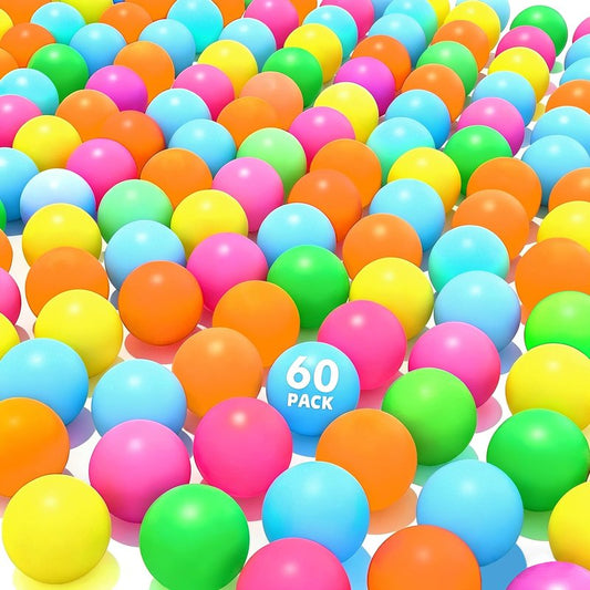 60Pcs Table Tennis Balls,40mm Plastic Ping Pong Ball for Game,Party,DIY Arts,Pet Toy,Decor,Multi Colored,Less Bounce