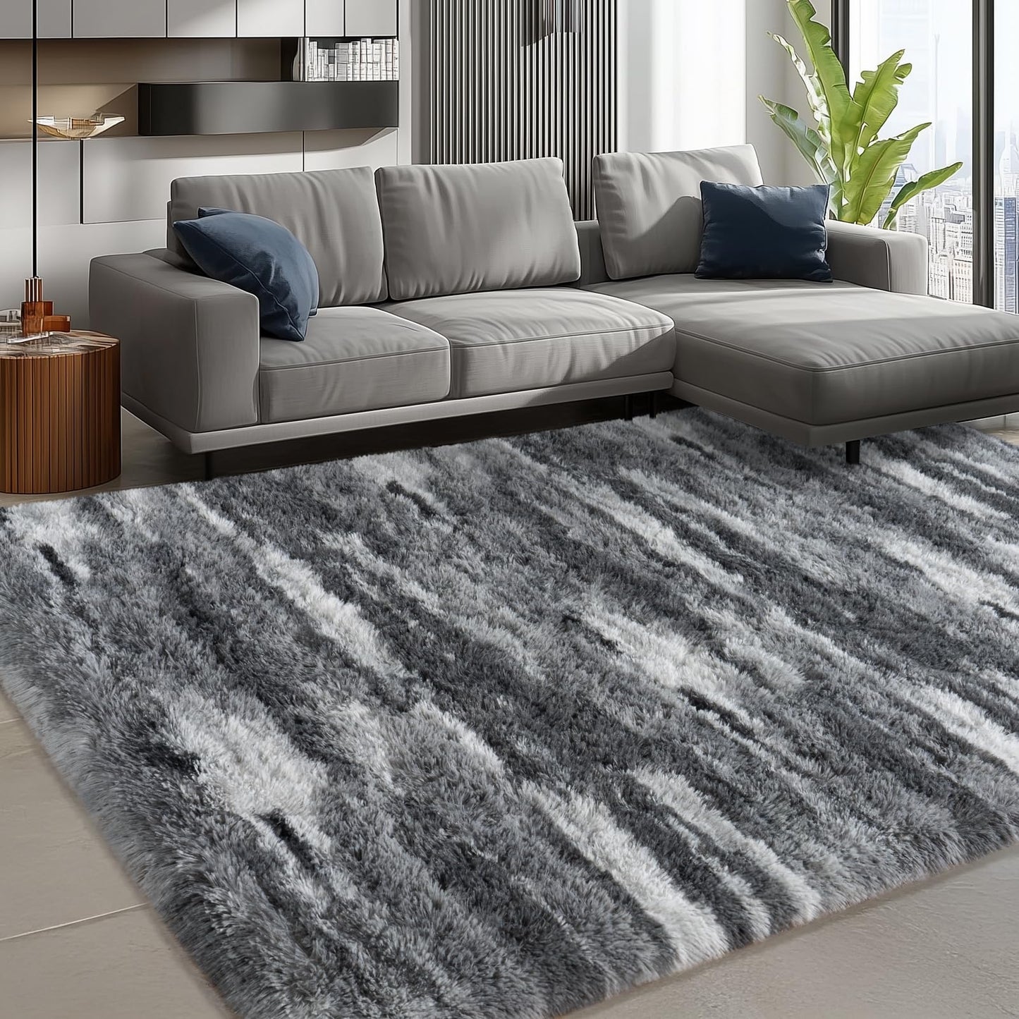 Ailyei Shag Rugs for Bedroom, 4x6 Abstract Grey Soft Fuzzy Rugs for Living Room, Fluffy Shaggy Plush Carpet Girls Kids Room Dorm Upgrade Non-Slip