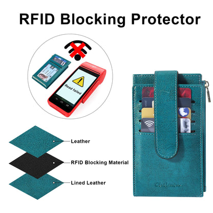 Chelmon Womens Wallet Slim RFID Blocking Bifold Multi Card Case Wallet with Zipper Pocket (Peacock Blue)