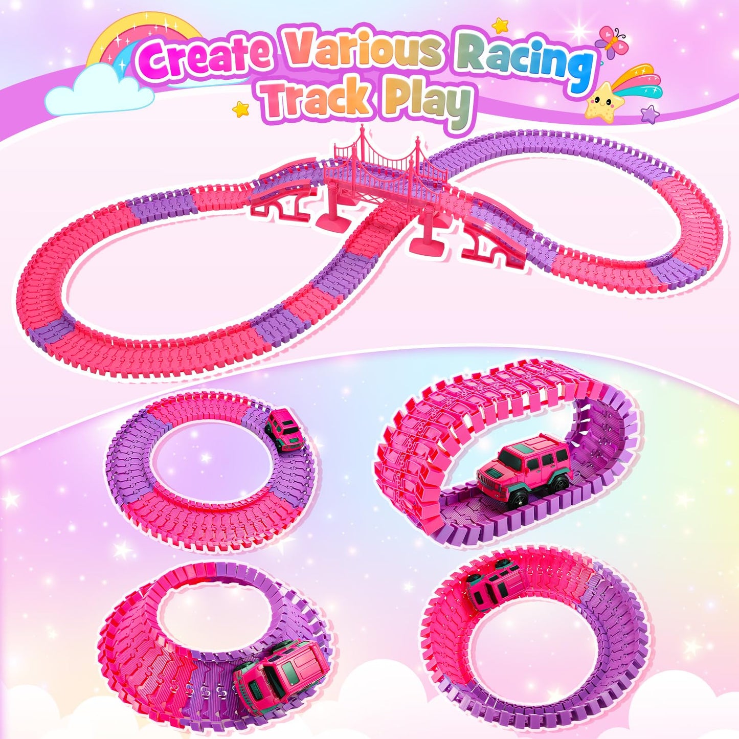 Tragik Track Toys for 3-6 Year Olds, Princess Construction Toys for 3-6 Year Old Girls - Race Tracks & Cars Gift Set