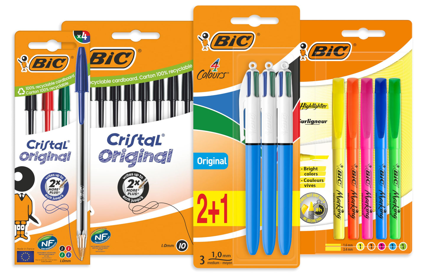 BIC Student Ballpoint Pens, Highlighters and 4 Colour Pens, black