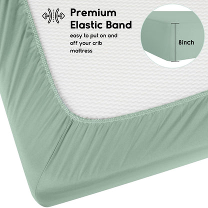 Yoofoss Cozy & Breathable Travel Cot Mattress Sheets - 95 x 65cm Fitted Sheet 2 Pack Green Giraffes