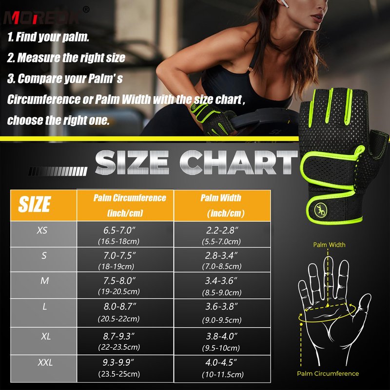 MOREOK Workout Gloves Padded Weight Lifting Gloves for Men/Women Green-XL