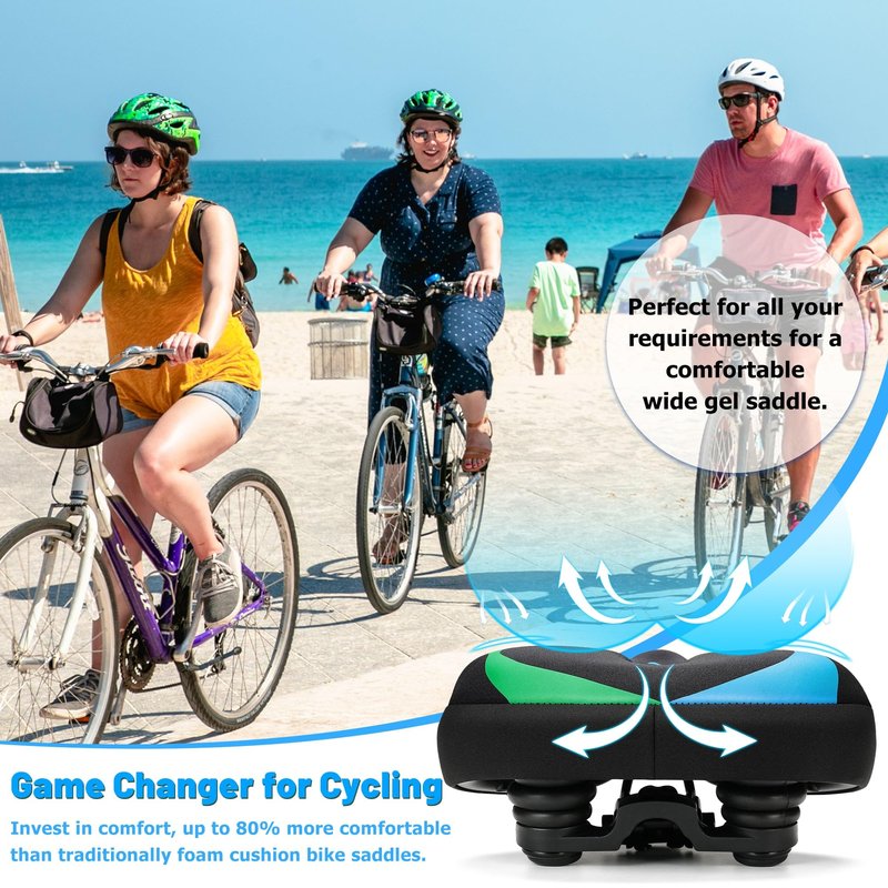 CDYWD Oversized Bike Seat for Men & Women, Comfortable Gel Padded, Extra Wide Bicycle Seat Cushion Comfort, Replacement Saddle for Peloton, Stationary Exercise Bike, Mountain Bike, Cruiser, City Bike