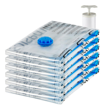 Amazon Basics Vacuum Compression Space Saving Storage Bags with Hand Pump for Clothes Packing, Jumbo, Clear, Pack of 6