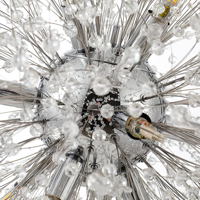 Fireworks Crystal Chandelier, 16-Light Modern Crystal Sputnik Chandeliers, 80W Chrome Dandelion Chandelier Light Fixtures for Living Room Bedroom Dining Room