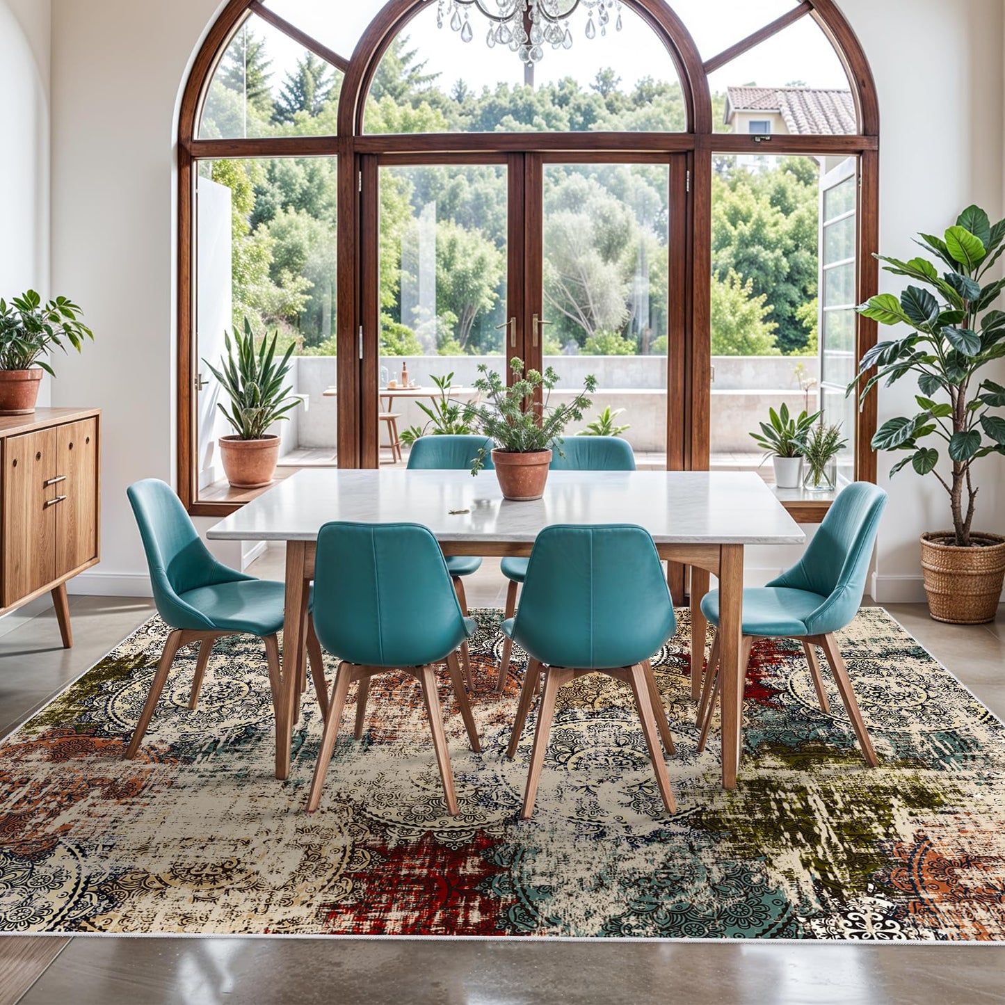 BYYVVO 9x12 Living Room Area Rugs - Washable Abstract Large Rug Ultra Soft Non-Slip Carpets for Bedroom Stain Resistant Low Pile Carpet Indoor Home Decor Mat 9x12 Red Green Multi