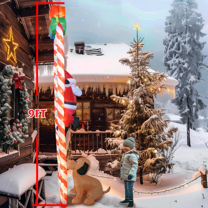 9 FT Hanging Christmas Inflatables Decorations with Led Light, Santa Claus Chased by A Dog Climbing Ladder, Funny Blow up Christmas Ornaments, Xmas Holiday Decor for Party Outdoor Yard Porch Roof