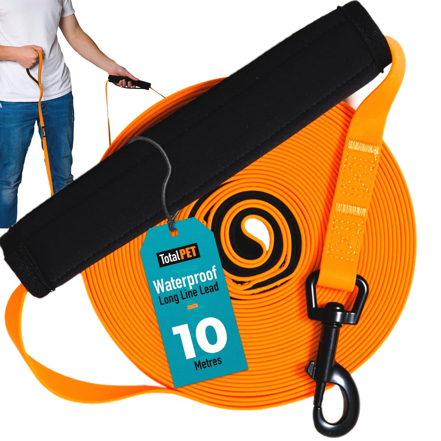 Total Pet Training Lead for Dogs, Waterproof Long Line for Recall & Obedience Training - Extra Long Dog Lead - Suitable for all Sized Dogs (10m, Regular Clip)