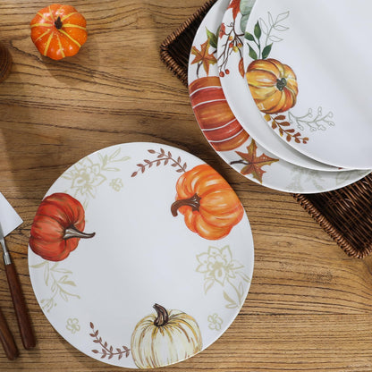 Webbylee 10 Inch Fall Pumpkin Plates for Thanksgiving, Set of 4 Durable Melamine Dinner Plates, Heavy Duty Dishwasher Safe & Shatter-Resistant Autumn Tableware for Holiday Parties