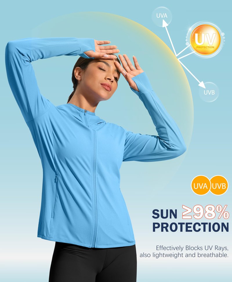 Soothfeel Women's UPF 50+ Sun Protection Hoodie Jacket Lightweight Long Sleeve Sun Shirt for Women with Pocket Hiking Outdoor Blue M