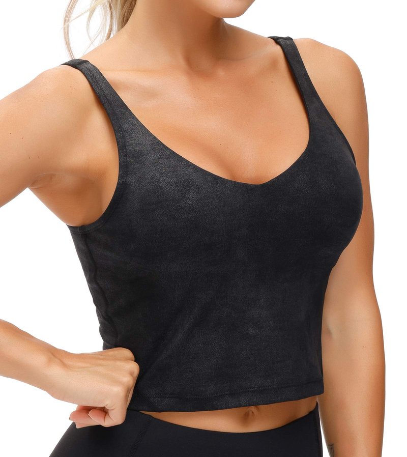 THE GYM PEOPLE Women’s Longline Sports Bra Wirefree Padded Medium Support Yoga Bras Gym Running Workout Tank Tops (Faux Leather Coated, Small)