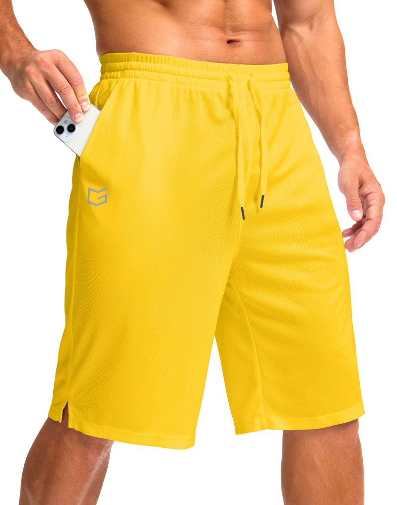 G Gradual Men's Athletic Shorts with Pockets 9" / 11" Long Basketball Shorts Lightweight Quick Dry Gym Workout Shorts for Men(Yellow,M)