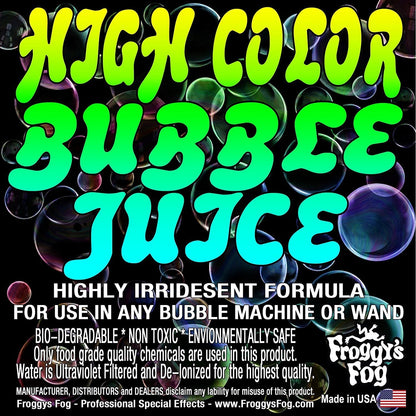 Froggy's Fog High Color Bubble Juice, Strong, Long-Lasting Bubble Solution Creates Iridescent Bubbles for Bubble Machines, Bubblers, and Bubble Wands, 1 Gallon