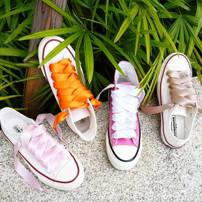 Booyckiy Flat Colorful Satin Ribbon Shoelaces 3/4" Wide Shoe Laces for Women Girls, Black 47inch (120) cm