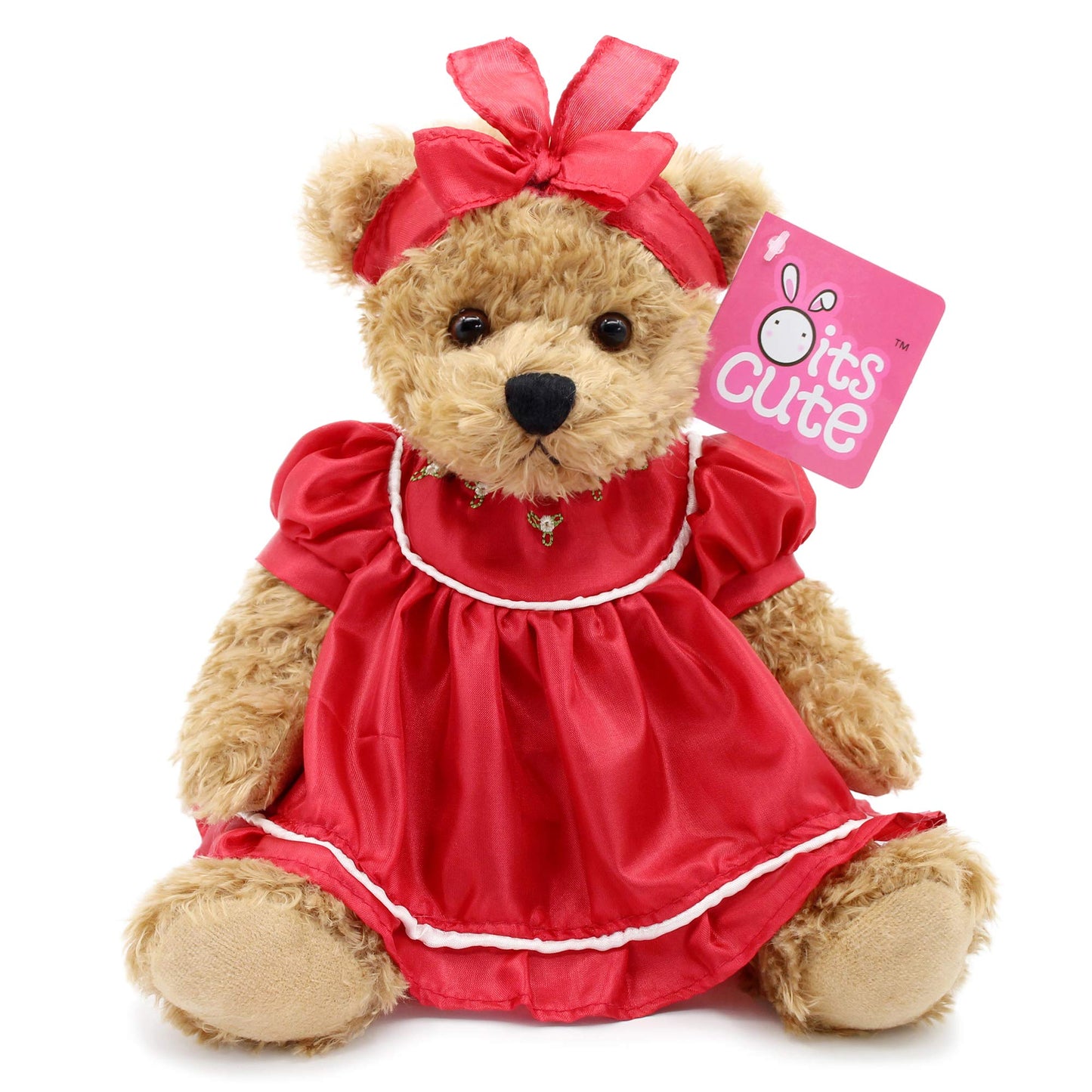 Oitscute Small Baby Teddy Bear with Cloth Cute Stuffed Animal Soft Plush Toy 10" (Red lace Dress)