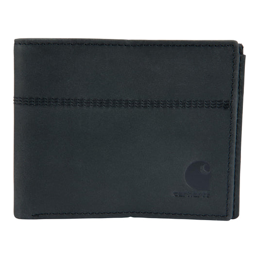 Carhartt Men's Casual Saddle Leather Wallets, Available in Multiple Styles and Colors, Black (Bifold)