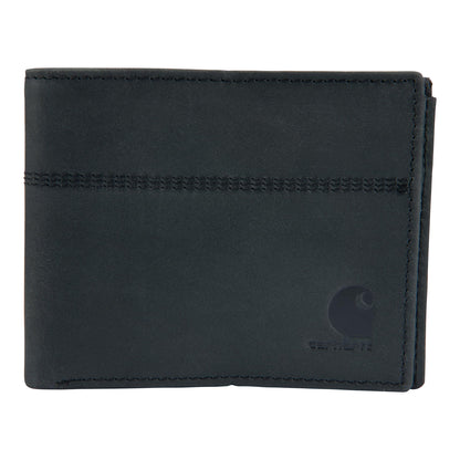 Carhartt Men's Casual Saddle Leather Wallets, Available in Multiple Styles and Colors, Black (Bifold)