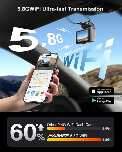 FAIMEE 4K Dash Cam Front and Rear with GPS, Upgraded 5.8G WiFi, Dual Dash Camera for Cars, Night Vision, WDR, 160°Wide Angle, 24H Parking Monitor, Emergency Lock, 3" IPS Screen (64GB Card Included)