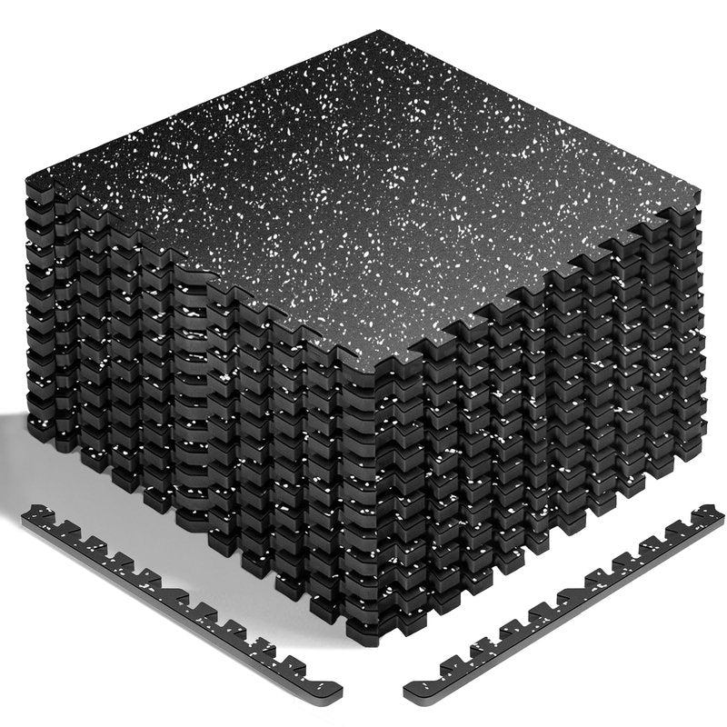 HAPBEAR 0.56'' Thick 12 Pcs 48 Sq Ft Exercise Equipment Mats - High-Density Rubber Top EVA Foam Interlocking Mats, 24x24in Tiles, Heavy-Duty Treadmill Mat for Hardwood Floors, Home Gym Mat