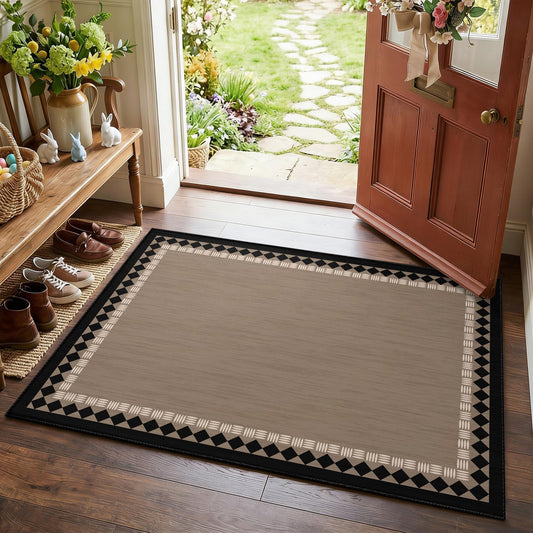 Geometric Area Rug 3x5 Vintage Neutral Taupe Beige Rugs, Modern Minimalist Area Rugs Non-Slip Living Room Rug Washable Low Pile Carpet for Bedroom Dining Room