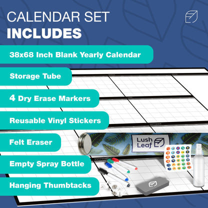 Calendar Whiteboard for Wall, 38" x 68" - Dry Erase, Undated, Yearly, Reusable - 12 Month 2025 Big Calendar for Home, Classroom & Office, Includes Markers, Erasers & Accessories