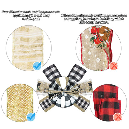 GOGOSY Christmas Tree Topper Bow,48''x 13'' Large Buffalo Plaid Truck Wreath Bows Handmade Xmas Ornaments with Long Burlap Wired Edge Ribbon for Farmhouse Christmas Decoration(Black and White Plaid)