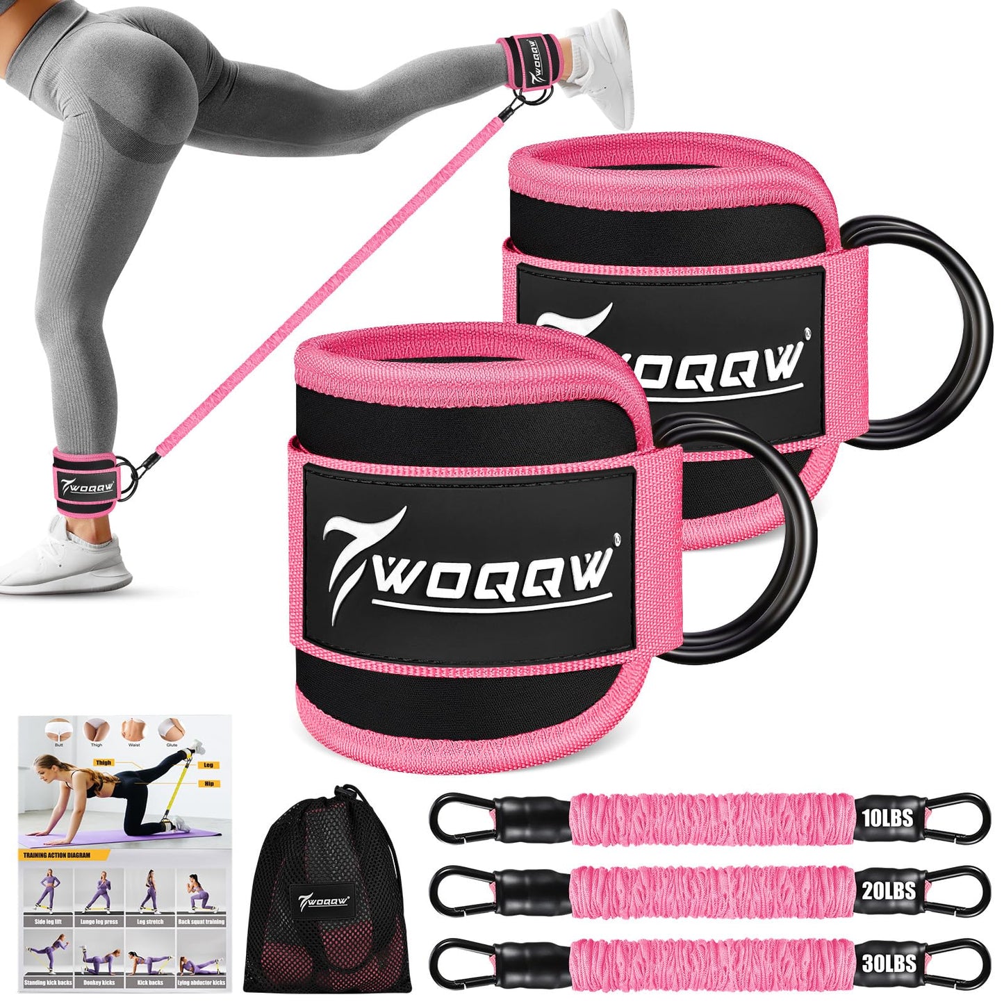 Ankle Resistance Bands with Cuffs, Leg and Glutes Workout Equipment, Resistance Bands with Ankle Straps for Cable Machine Kickbacks, Booty Workouts, Lower Body Exercises - Home Gym Exercise Equipment
