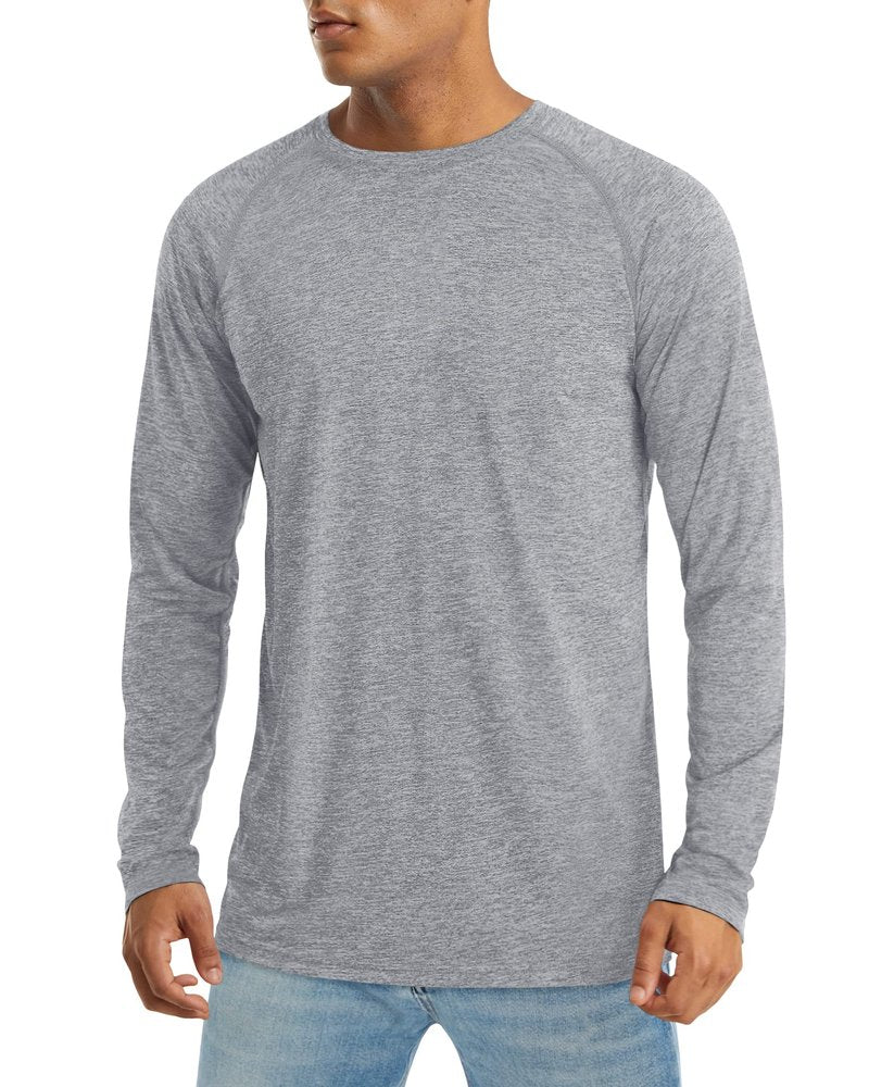 MAGCOMSEN Mens Long Sleeve Shirts UPF 50 Workout Moisture Wicking Quick Dry T Shirts Athletic Fishing Hiking Tee Light Grey,L
