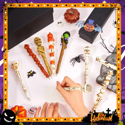 Lincia Halloween Skull Monster Novelty Pen 1.0 mm Halloween Pens Pumpkin Witch Mummy Skull Pen Writing Black Gel Ink Pens for Kids Adults Party Supplies Office School Desk Decors, 8 Styles (8 Pcs)