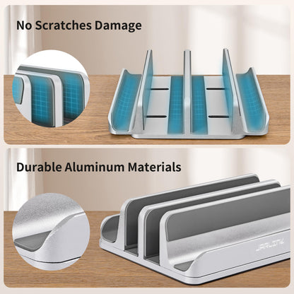 JARLINK 4-in-1 Adjustable Vertical Laptop Stand Holder, Aluminum Dual Slots Laptop Rack for Desk, Space-Saving Organizer for All MacBook, Surface, Chromebook, and Gaming Laptops (Silver)