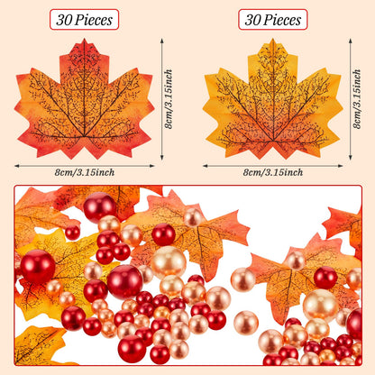Jetec 116 Pcs Thanksgiving Vase Fillers Faux Pearl for Vase Filler Floating Candle Centerpieces Fall Pearl for Thanksgiving Home Table Party Decoration, Not Included Clear Beads(Maple Leaves Style)