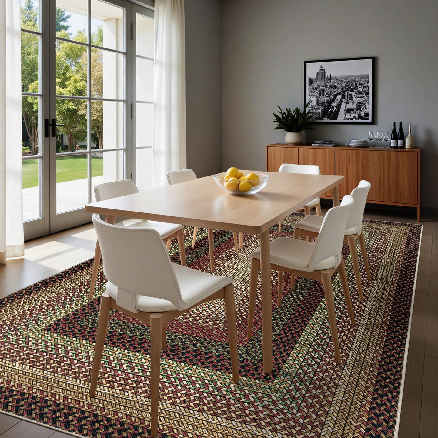 Ileading Faux Braided Area Rug 6'x9' Washable Farmhouse, No-Shed Non-Slip Woven Carpet, Pet Friendly Stain Resistant Jute Style Rug for Living Room Dining Bedroom Office