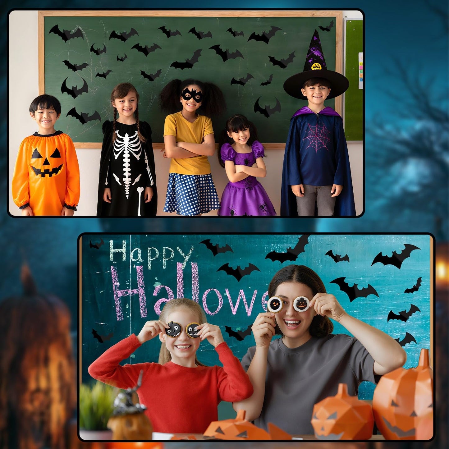 JULMELON 22pcs Halloween Car Magnets, Black Bat Decorations for Halloween Party Supplies Fridge Car Garage Door Cruise Decor